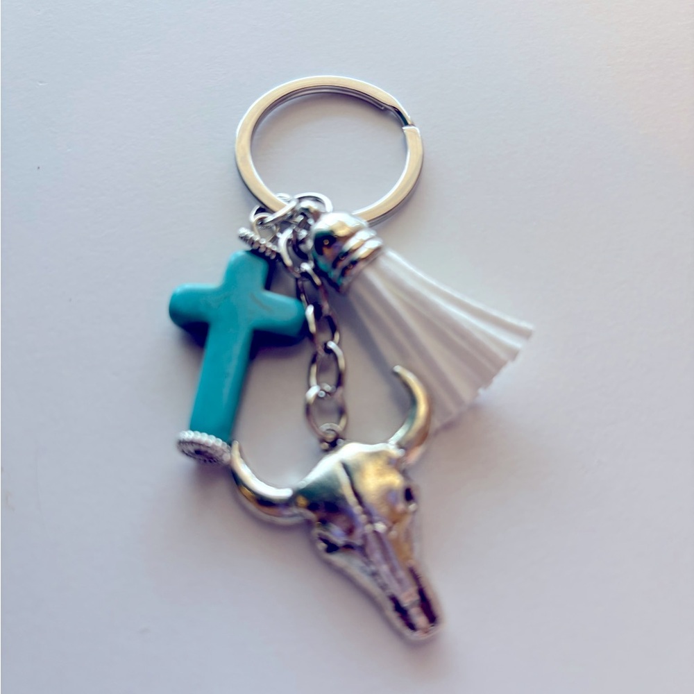 Keychain cross and cow charms